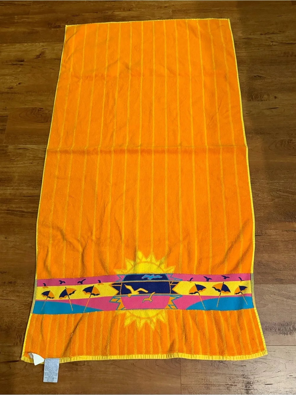 Vtg Franco Palm Cove Beach Towel Yellow Orange Reversible Retro Neon Sun 80s 90s